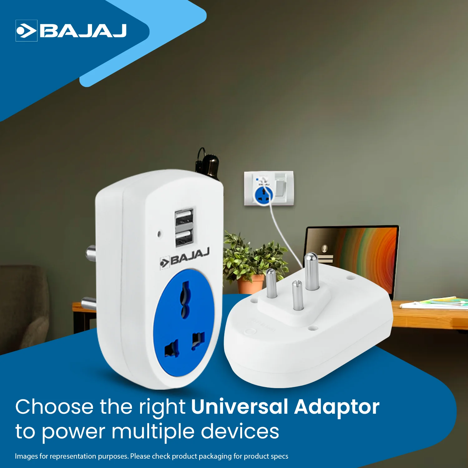 6A 3 PIN UNIVERSAL ADAPTOR WITH 2 USB - Image 6