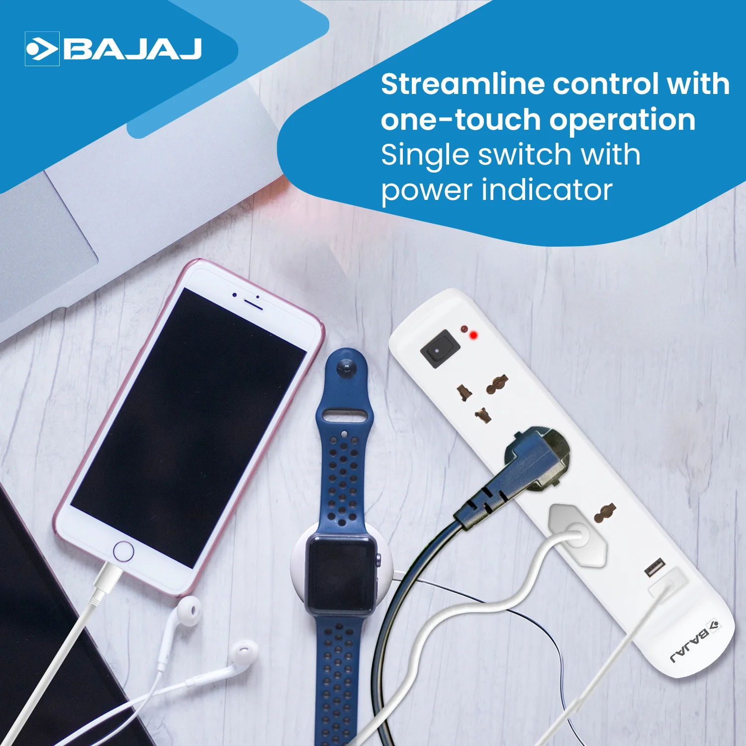 BAJAJ 3 WAY SPIKE AND SURGE GUARD WITH 2 USB - Image 5
