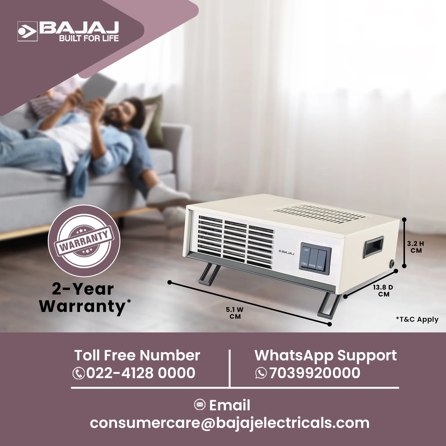 Bajaj Blow Hot Fan Convector Room Heater - Image 6