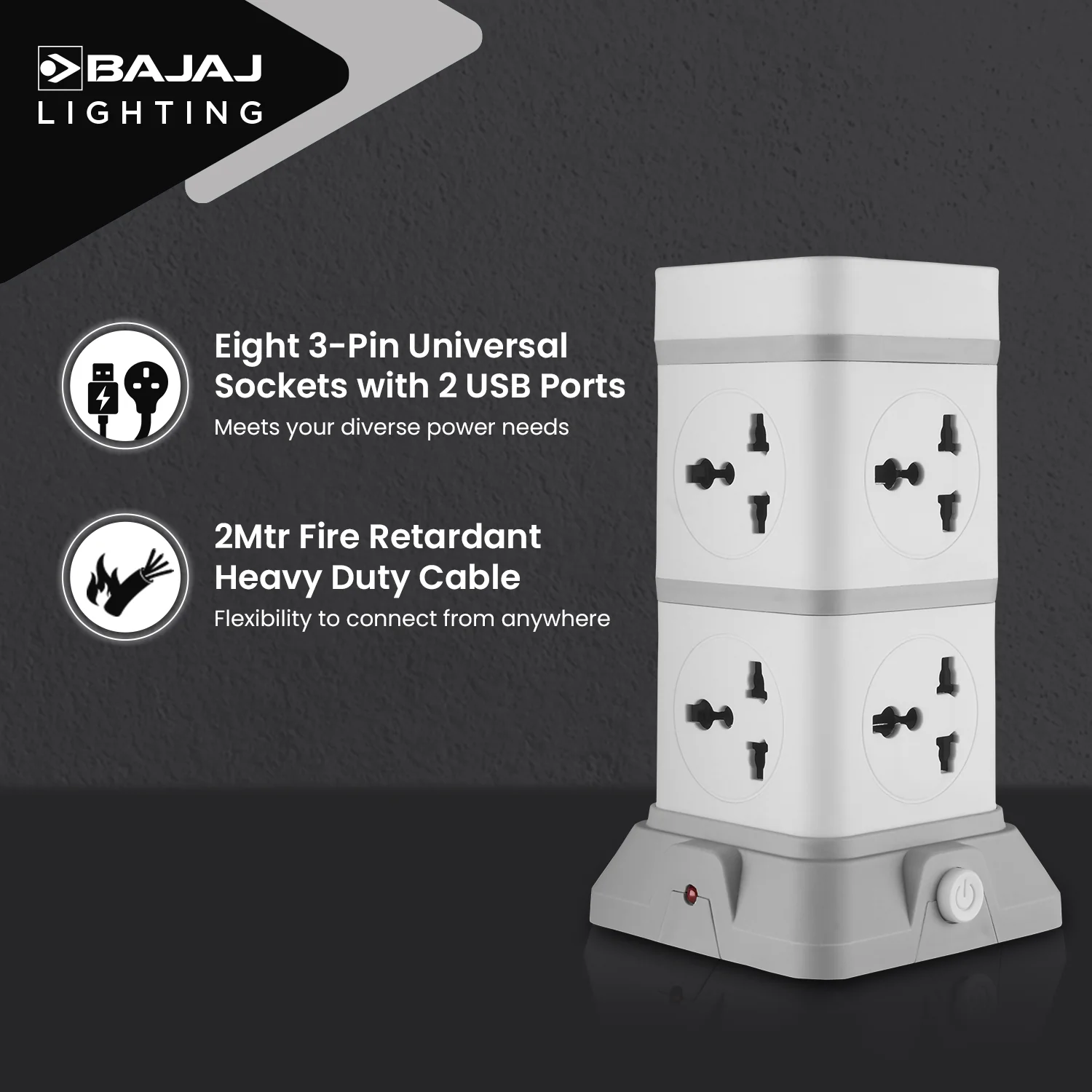 HERCULO TOWER 8 WAY WITH 2 USB PORT - Image 4